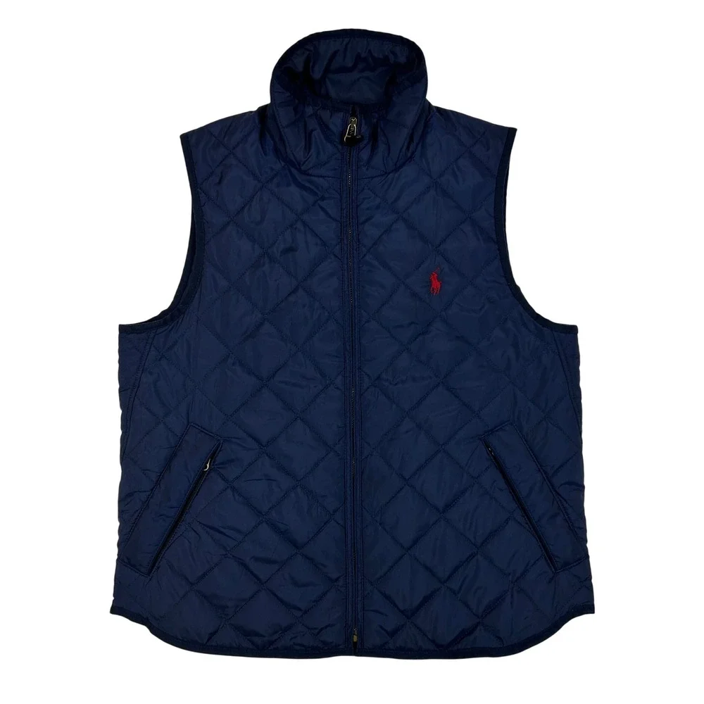 Ralph Lauren Mens Quilted Vest Navy Blue Diamond Stitch Red Pony M RN41381